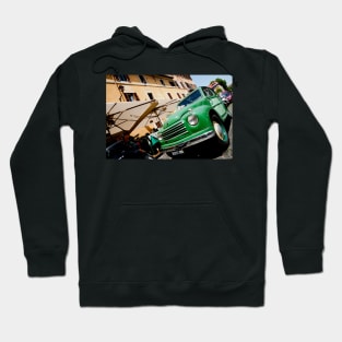 Green classic Fiat truck parked in Italian Street. Hoodie